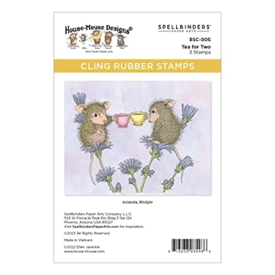 Image de Spellbinders Tea for Two Thé pour Deux tampons en Caoutchouc de la Collection Spring House Mouse Designs, Rouge, Un