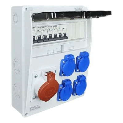 Image de RoadEu Coffret de Chantier, Distributeur Mural. Prise CEE 16A et 4x 230V. prises avec disjoncteur protection 16A. Câblage complet
