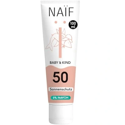 Image de Naïf Crème solaire minérale pour bébés et enfants Protection instantanée Résistante à l&#039;eau Vegan Sans parfum indice 50 100ml