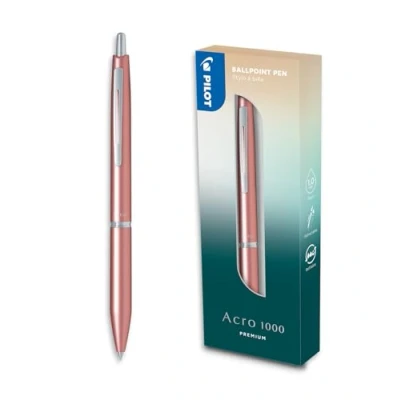 Image de PILOT Stylo bille premium Acro 1000 Rose Doré en coffret cadeau Encre ultra douce pour une fluidité d’écriture inégalée rechargeable et rétractable noire Pointe moyenne