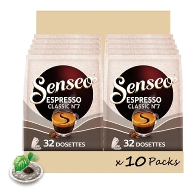 Image de SENSEO, 320 Dosettes de café Espresso Classique, Intensité 7, 100% Arabica, Compatibles machines à SENSEO®. (Lot 10 x 32 Dosettes)