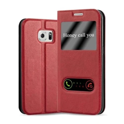 Image de cadorabo Coque pour Samsung Galaxy S6 Edge Plus en Rouge Safran Housse Protection avec Stand Horizontal et Deux Fenêtres Portefeuille Etui Poche Folio Case Cover