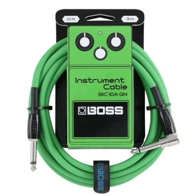 Image de BOSS Gamme BIC 10A Câbles d&#039;instrument Connecteurs jack 1/4 de pouce droit vers coudé Longueur 3 m haute qualité pour guitare, basse et autres Silencieux robustes Vert