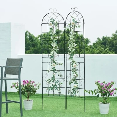 Image de casa.pro Treillis de Jardin en Set 2 Pièces Lot Supports pour Plantes Grimpantes Style Romantique Flexible Extensible Facile à Planter Extérieur Acier 220 x 102 cm Noir