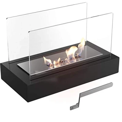 Image de KRATKI Galina Ethanol Fireplace, Free Standing Real Fire Fireplace with TÜV Certificate Line 13 cm, Dimensions in cm: H21.80 x W35.40 D18