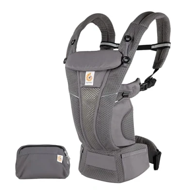 Image de Ergobaby porte bébé Omni Breeze pour nouveau nés, de la naissance à 20,4 kg, ergonomique 4 positions en Mesh SoftFlex portage ventral, sur le côté et dans dos, Graphite Grey