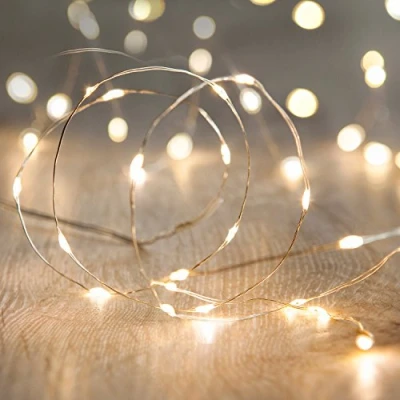 Image de Lights4fun Guirlande Lumineuse à Piles avec 50 Micro LED Blanc Chaud sur Câble Argenté