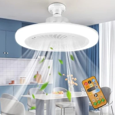 Image de UOEONR Lampe Ventilateur Plafond,Luminaire Ventilateur,E27 Lustre de Plafond,Ventilateur Plafond Silencieux Avec Lumiere et Telecommande,3vitesses,Temporisable (Avec télécommande)