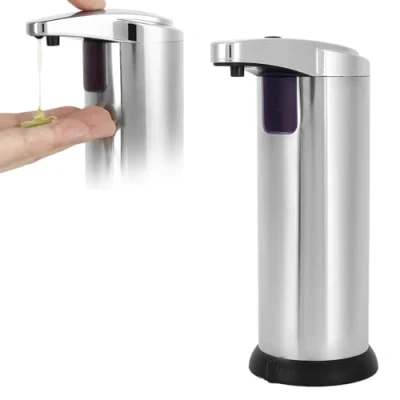 Image de Hyuduo Récipient De Savon Automatique Distributeur À Induction Bouteille Capteur Mouvement Infrarouge Plastiques D&#039;Ingénierie Abs + Acier Inoxydable pour Bureau Salle Bain