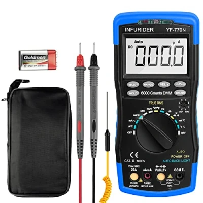 Image de Multimètre Numérique 6000 Comptes INFURIDER YF 770N testeur de Tension à Plage Automatique AC DC Amp Volt Ohm Mètre pour Capacité, Continuité et Diode, Multi avec Protection Mécanique