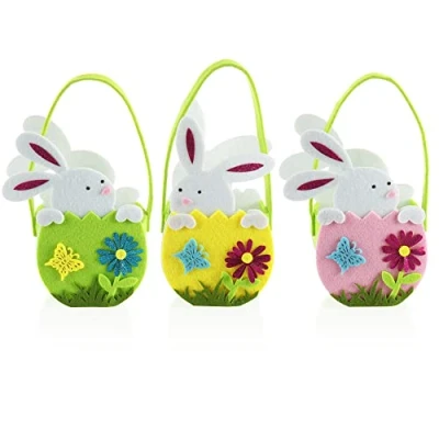 Image de com four® 3X Panier de pâques avec Lapin pâque en Feutre à remplir Sac Offrir (03 paniers Blanc)