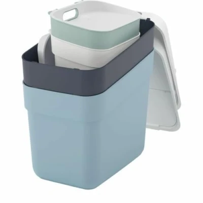 Image de CURVER Ensemble de 4 poubelles en plastique prêtes à être collectées, classées (blanc, gris foncé, vert, bleu), Lot Couleur 2