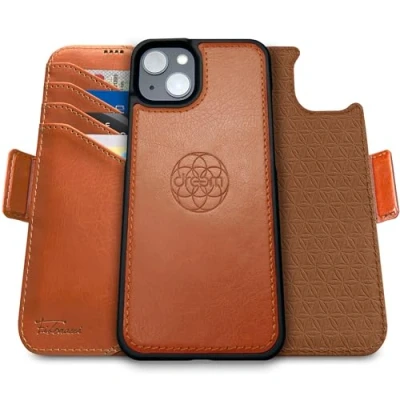 Image de dreem Fibonacci Compatible avec iPhone 15 Plus funda cartera / 2 en 1 étui Antichoc et Folio Amovible Cuir végétal, MagSafe, Protection RFID [Caramel]
