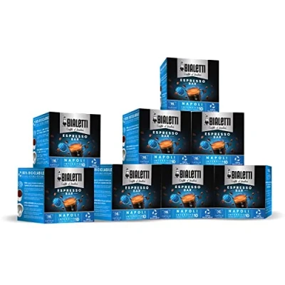 Image de Bialetti Caffè d&#039;Italia, Multipack 128 Capsules, 8 Boîtes de 16 Naples, Intensité 10, Compatible avec les Machines à Système Fermé Bialetti, 100 % Aluminium