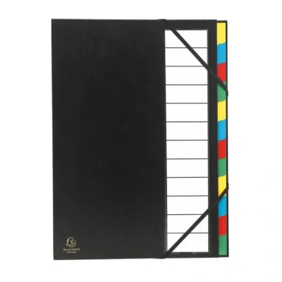 Image de Exacompta Réf. 55341E 1 trieur Ordonator avec élastiques couverture rigide en carton onglets neutres porte étiquette 9 compartiments dim 23,5x 33,5 cm pour A4 couleur noir