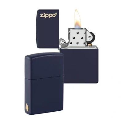 Image de Zippo Modèle Flamme et Logo Navy Blue Matte Laser Engrave Color Image Briquet Coupe Vent, Rechargeable, dans Une boîte Cadeau de Haute qualité