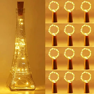 Image de Anmossi LED Bouteille Lumières,Guirlande Lumineuse,Blanc Chaud,2m 20 LEDs Guirlande Liège Lampes,Étanche Fil en Cuivre Flexible Décoration pour Mariage,Party,DIY,Noël,Halloween(12 Pièces)