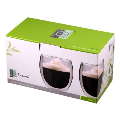 Image de Feelino Mug a Cafe, Tasse 2x Double Paroi, Tasses Cafe en Verre Original de 400ml, Paroi au Design Flottant, Mugs Transparent pour Café, Cappuccino, Macchiato, Latte, Thés