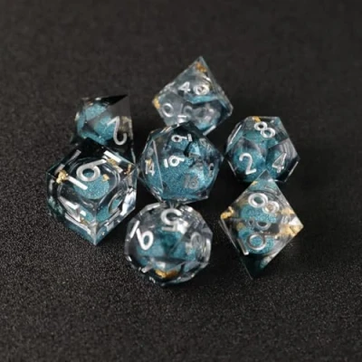 Image de Dés de Jeux Sables Mouvants à Noyau Liquide pour Donjons et Dragons, DND Jeu Role 7 pièces Résine Polyédriques D4 D6 D8 D10 D12 D20 D% Ttrpg MTG RPG avec Boîte Cadeau