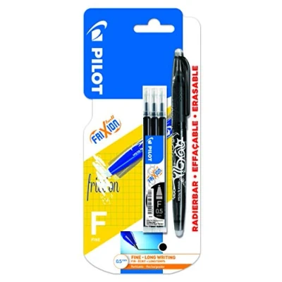 Image de Pilot Frixion Stylo roller effaçable Pointe fine 0,5 mm Noir + 3 recharges