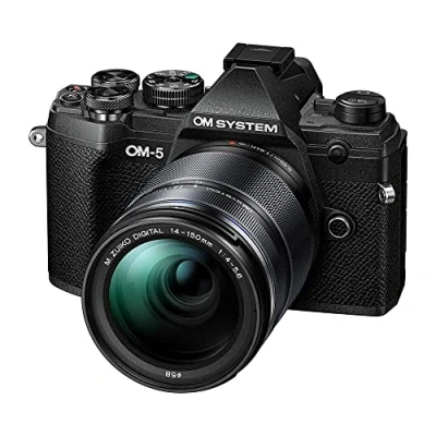 Image de Appareil Photo Micro Four Thirds Om SYSTEM 5 avec Objectif M.Zuiko Digital 14 150mm F4 5.6 II, capteur Live MOS de 20 mégapixels, stabilisation d&#039;image sur Axes optimisée, IP53, Noir/Noir
