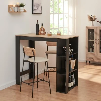 Image de [en.casa] Table de Bar Design avec Surfaces Rangement Bistrot 3 Étagères Panneaux Particules 120 x 60 106 cm Effet Chêne Noir