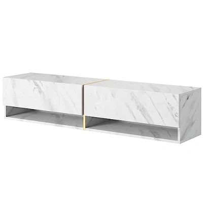 Image de Selsey MIRRGO Meuble TV 140 cm marbre Blanc avec Insert d&#039;or
