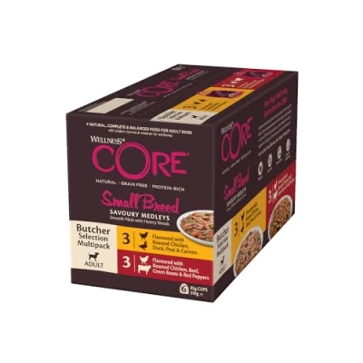 Image de Wellness CORE Small Breed Savoury Medleys, Nourriture Humide Chien, Pâtée pour Chiens de Petite Race, à Haute Teneur en Viande, Butcher Selection Mix, 6 x 85 g