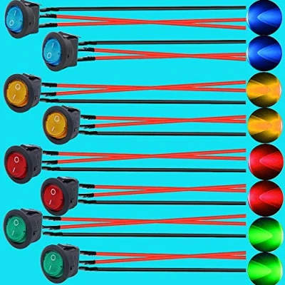 Image de RUNCCI YUN Interrupteur à Bascule Rond, AC 250V/6A, 125V/10A 3 Broches, Bouton de Verrouillage Interrupteur,pour Voiture, Camion, Voitures Course, （Avec ligne soudure）