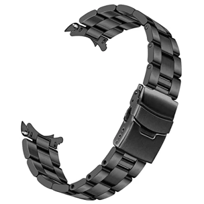 Image de Kai Tian Bracelet Montre 20mm Rechange Acier Inoxydable Fuselé pour Femmes Hommes Extrémité Courbe avec Boucle Déployante Noir