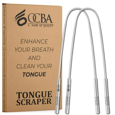 Image de OCBA Gratte langue pour la santé bucco dentaire en argent naturel antirouille à utiliser après brosse dents une haleine fraîche (lot de 2)