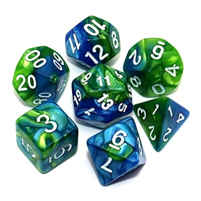 Image de CREEBUY Blue Mix Green DND Dice Set de Dés pour donjon et dragons D&amp;D Pathfinder Jeu rôle RPG polyédriques avec sac à dés, Vert, Bleu Mélangé