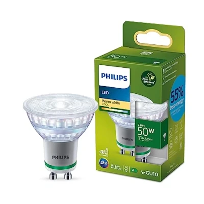 Image de Philips, ampoule LED Ultra Efficient Classe A, 50W, culot GU10, blanc chaud 2700K