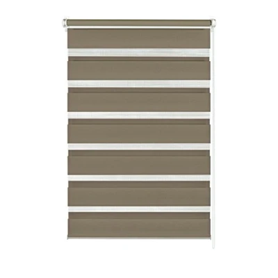 Image de GARDINIA Store Enrouleur Double à Coller ou Clipser, Jour/Nuit, Commande Latérale, Bandes Transparentes et Occultantes, Kit de Montage Inclus, Moka, 45 x 150 cm (LxH)