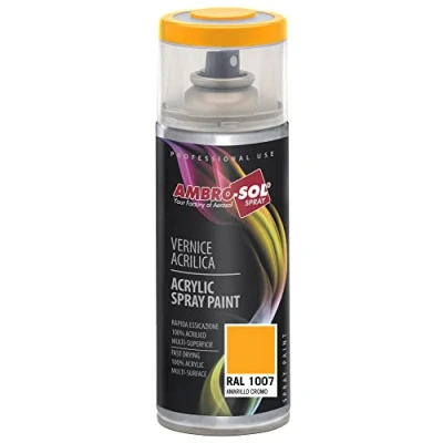 Image de Ambro Sol V4001007 Vernis Peinture Acrylique Multi Usage, Brillante pour Intérieur et Extérieur, Adapté a Tous Type de Matériau, Aérosol En Fer Blanc Recyclable 400 ml, Jaune Chrome