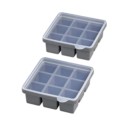 Image de APS Lot de 2 Bacs à glaçons en silicone avec couvercle transparent pour 9 4 x cm