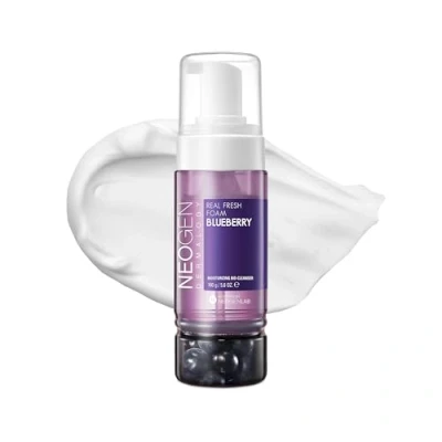 Image de DERMALOGY by NEOGENLAB Real Fresh Foam Cleanser, Blueberry 5.6 Fl Oz (160g) Mousse nettoyante douce et hydratante avec de vraies myrtilles, Clean Beauty Soins la peau coréens