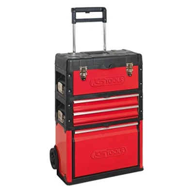 Image de KS Tools 850.0340 Servante d’Atelier Mobile en Bi Matière Desserte Outils avec 2 Tiroirs Équipés et 1 Boîte à Amovible Cadenassable Roues Robustes Charge Maximale 75kg