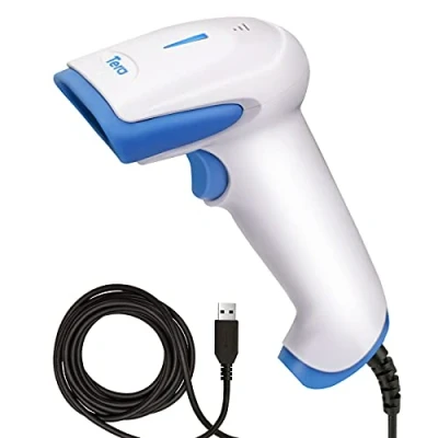 Image de Tera 1D Laser Scanner de Codes Barres Lecteur Portable Filaire USB en Matériel Antibactérien, Plug and Play, 3106 (Blanc Bleu)