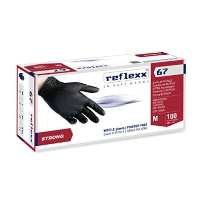 Image de Reflexx R67/XL sans poudre Gants en nitrile gr 5.5, taille XL, Noir (Lot de 100)