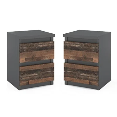 Image de MRBLS Lot de 2 Tables Chevet Meuble Nuit Moderne avec tiroirs Commode Armoire à en Bois pour Votre Chambre Coucher (Anthracite/Gris Mat Industriel) 32,5 x 43 30 cm