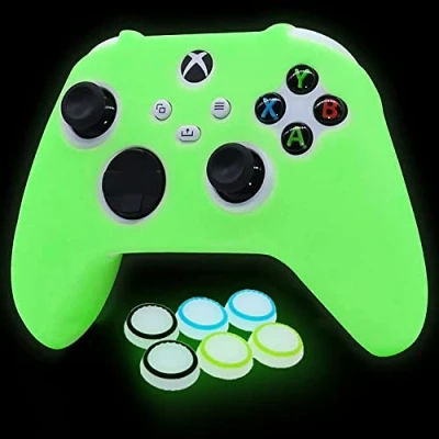 Image de HLRAO Coque phosphorescente en Silicone pour Manette Xbox Series X, de Protection antidérapante Caoutchouc Souple S avec 6 Capuchons Pouce phosphorescents.