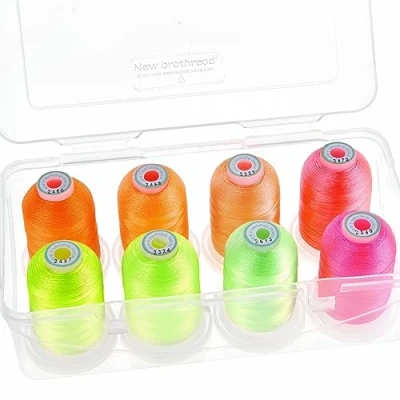 Image de New brothread 15 Options 8 Bobines à Encliqueter de 1000m Chaque Polyester Machine Fil broder avec Boîte Stockage en Plastique Transparent pour Broderie &amp; Matelassage Neon Colour