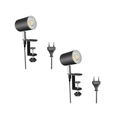 Image de ledscom.de 2 pièces lampe à pince WAIKA, interrupteur, noir mat, incl. LED GU10, 468lm blanc chaud
