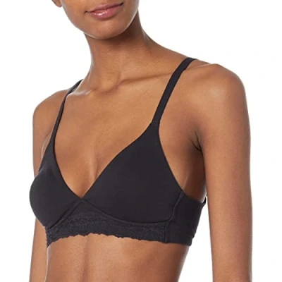 Image de Amazon Essentials Bralette Non Doublée en Coton et Dentelle Femme, Noir, 42