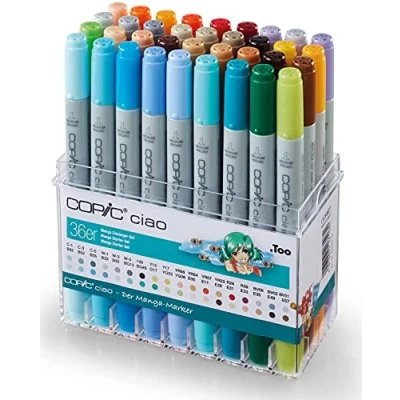 Image de COPIC Ciao Manga « set pour débutants », de 36 pièces dans un présentoir acrylique, marqueur Twin avec une pointe moyenne et Brush