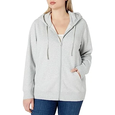 Image de Amazon Essentials Sweatshirt à Capuche Entièrement Zippé en Molleton et Éponge (Grandes Tailles Disponibles) Femme, Gris Clair Chiné, L
