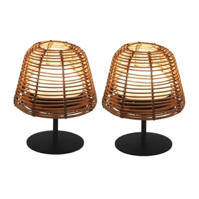 Image de Set de 2 lampes table LED sans fil TWINS Boheme H16cm Polyrotin
