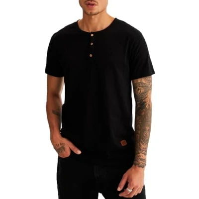 Image de Leif Nelson T Shirt d&#039;été pour Homme Col Rond Coupe Droite 100% Coton Décontracté Basique Manches Courtes, Noir, L