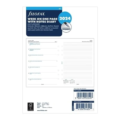 Image de Filofax Agenda semainier 2024 au format A5 avec notes